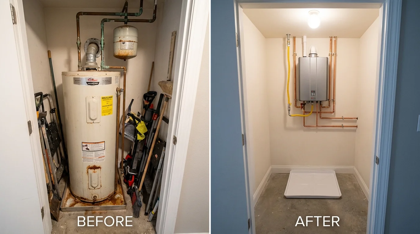 Tank water heater versus wall-mounted tankless unit comparison for Bonsall, CA homeowners