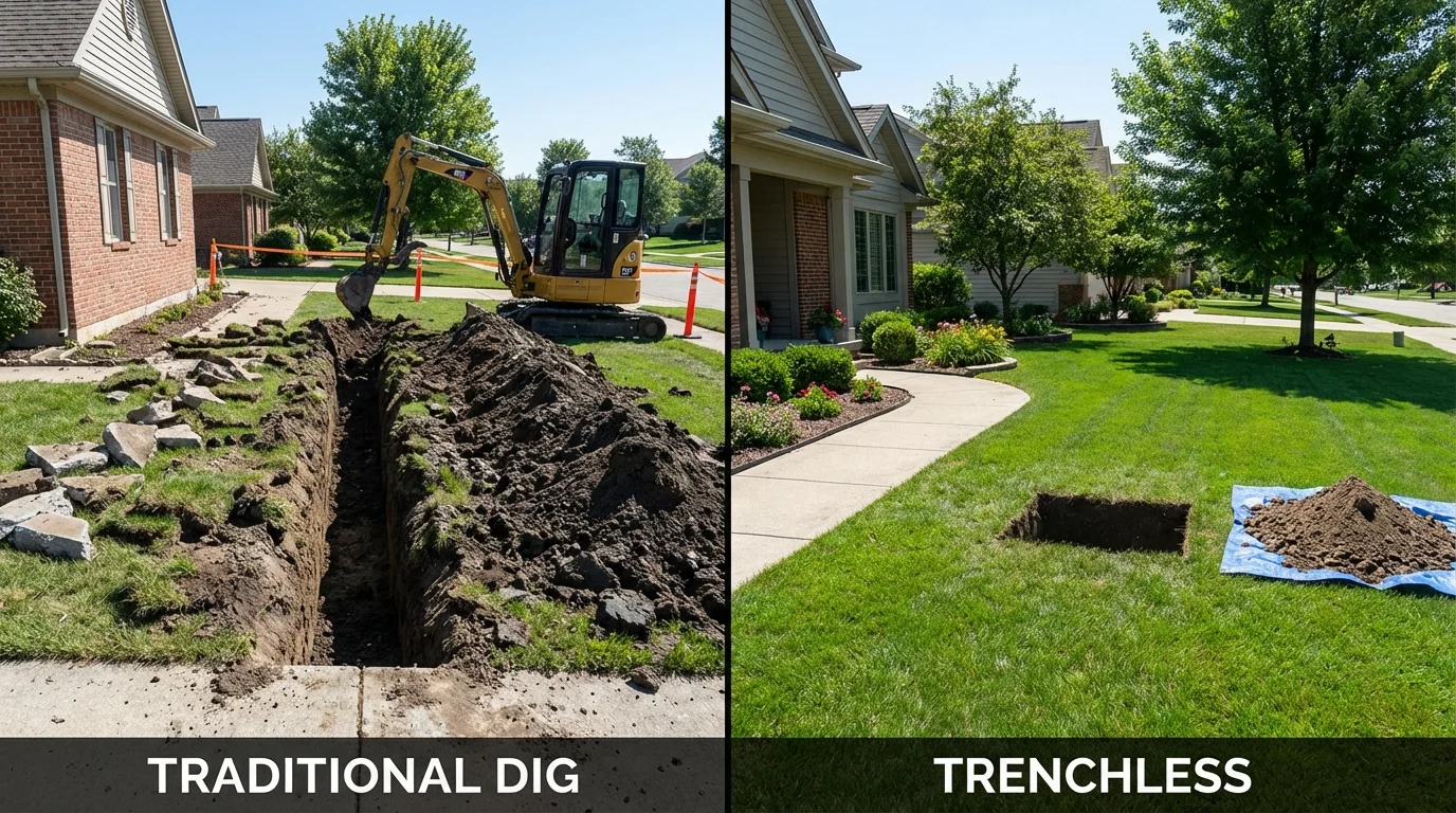 Trenchless sewer repair with minimal yard damage versus traditional excavation in Bonsall, CA